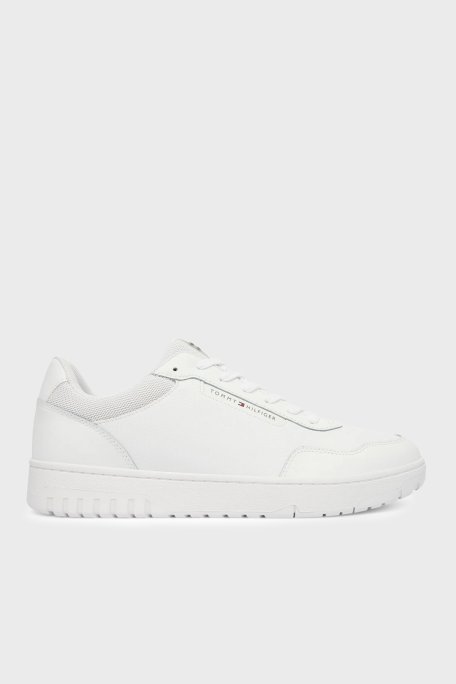 Tommy Hilfiger Deri Logolu Sneaker Erkek Ayakkabı FM0FM05713 YBS BEYAZ - Tommy Hilfiger