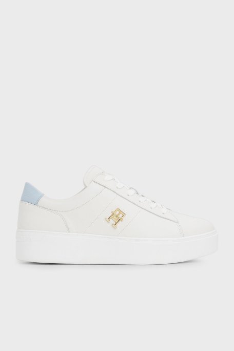 Tommy Hilfiger Deri Platform Sneaker Kadın Ayakkabı FW0FW08464 0LH EKRU-MAVİ - Tommy Hilfiger