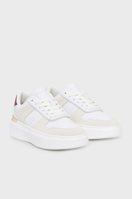Tommy Hilfiger Deri ve Süet Karışımlı Kalın Taban Sneaker Bayan Ayakkabı FW0FW08632 YBS BEYAZ - Tommy Hilfiger (1)