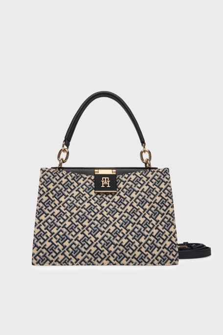 Tommy Hilfiger Desenli Çıkarılabilir Askılı Kadın Çanta AW0AW18639 0GY BEJ-MAVİ - Tommy Hilfiger