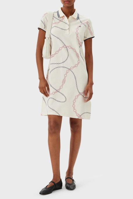 Tommy Hilfiger Desenli Streç Pamuklu Regular Fit Mini Boy Şeritli Polo Yaka Bayan Elbise WW0WW45532 01V BEYAZ - Tommy Hilfiger (1)