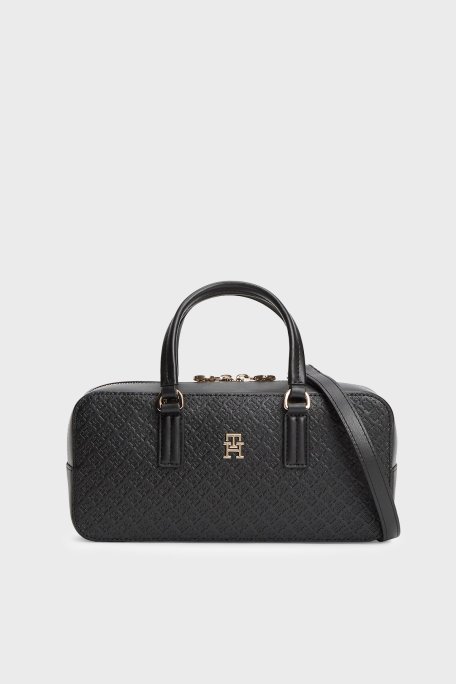 Tommy Hilfiger Dokulu Çıkarılabilir Askılı Kadın Çanta AW0AW18415 BDS SİYAH - Tommy Hilfiger