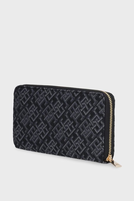 Tommy Hilfiger Dokulu Logolu Fermuarlı Bayan Cüzdan AW0AW17956 BDS SİYAH - Tommy Hilfiger (1)