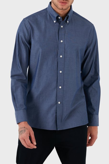 Tommy Hilfiger Düğmeli Yaka % 100 Pamuk Regular Fit Erkek Gömlek MW0MW33326 DXF LACİVERT - Tommy Hilfiger