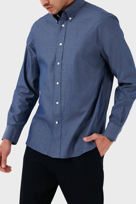 Tommy Hilfiger Düğmeli Yaka % 100 Pamuk Regular Fit Erkek Gömlek MW0MW33326 DXF LACİVERT - Tommy Hilfiger (1)