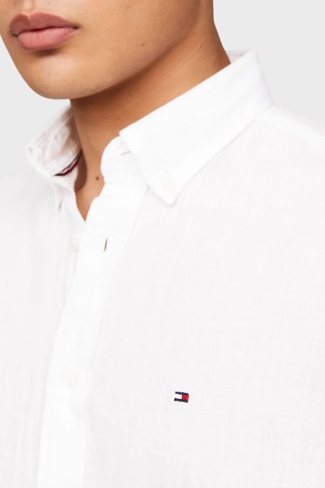 Tommy Hilfiger Düğmeli Yaka Kısa Kollu % 100 Keten Regular Fit Erkek Gömlek MW0MW35207 YCF BEYAZ - Tommy Hilfiger (1)