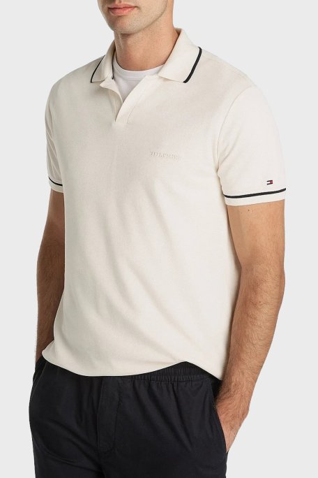 Tommy Hilfiger Esnek Pamuklu Logolu Regular Fit Düğmeli Erkek Polo Yaka T Shirt MW0MW39180 Z00 AÇIK BEJ - Tommy Hilfiger