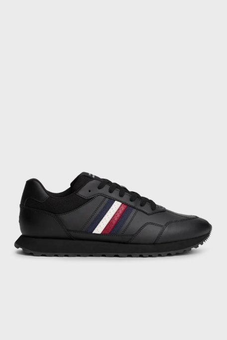 Tommy Hilfiger Hakiki Deri Logolu Bağcıklı Sneaker Erkek Ayakkabı FM0FM05637 BDS SİYAH - Tommy Hilfiger