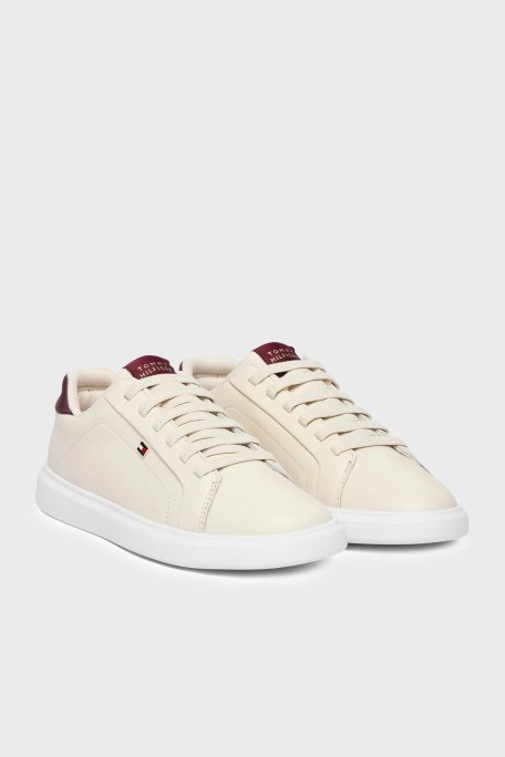 Tommy Hilfiger Hakiki Deri Logolu Sneaker Kadın Ayakkabı FW0FW08948 0F5 BEJ - Tommy Hilfiger (1)