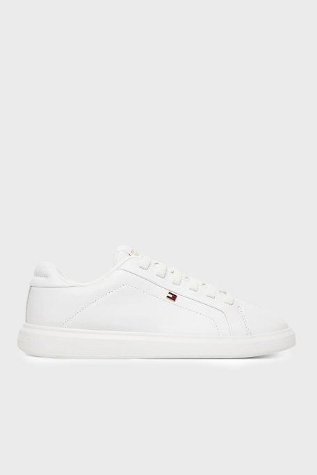 Tommy Hilfiger Hakiki Deri Logolu Sneaker Kadın Ayakkabı FW0FW08948 YBS BEYAZ - Tommy Hilfiger
