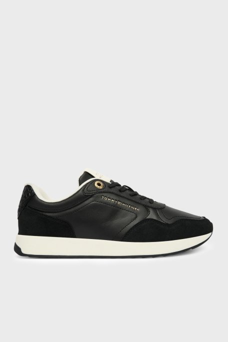 Tommy Hilfiger Hakiki Deri Logolu Sneaker Kadın Ayakkabı FW0FW09267 BDS SİYAH - Tommy Hilfiger