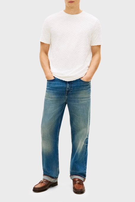 Tommy Hilfiger Jakarlı Pamuklu Regular Fit Bisiklet Yaka Erkek T Shirt MW0MW42381 Z00 AÇIK BEJ - Tommy Hilfiger (1)