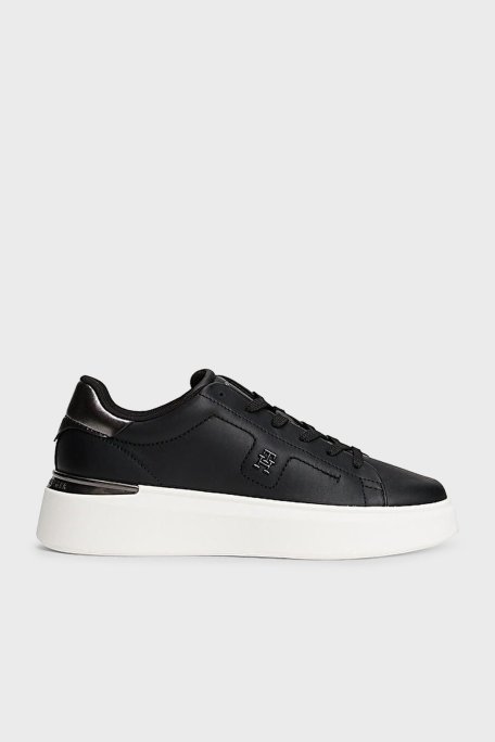 Tommy Hilfiger Kalın Tabanlı Deri Sneaker Kadın Ayakkabı FW0FW08817 BDS SİYAH - Tommy Hilfiger