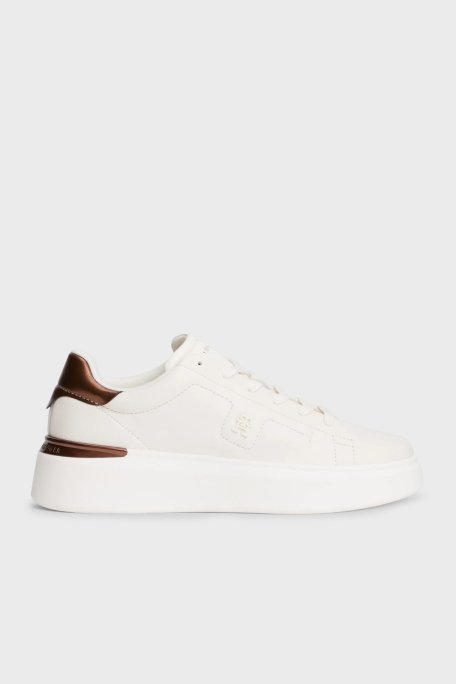 Tommy Hilfiger Kalın Tabanlı Deri Sneaker Kadın Ayakkabı FW0FW08817 YBH BEYAZ - Tommy Hilfiger