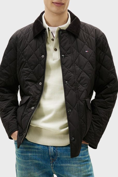 Tommy Hilfiger Kapitoneli Oversize Kadife Yaka Detaylı Erkek Mont MW0MW41768 BDS SİYAH - Tommy Hilfiger