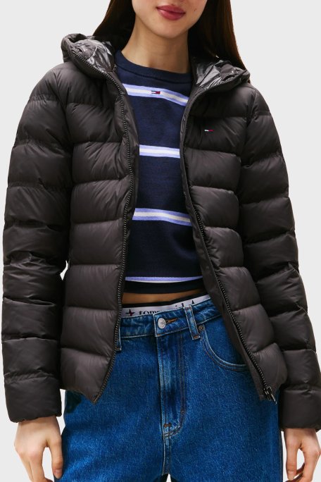 Tommy Hilfiger Kapitoneli Regular Fit Kapüşonlu Su İtici Bayan Mont DW0DW21617 BDS SİYAH - Tommy Hilfiger