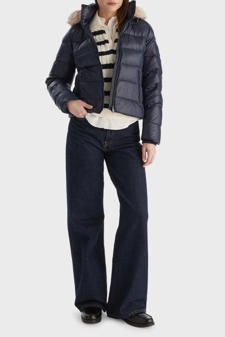 Tommy Hilfiger Kapitoneli Slim Fit Çıkarılabilir Kapüşonlu Su İtici Şişme Parlak Bayan Mont WW0WW47354 C1G LACİVERT - Tommy Hilfiger (1)