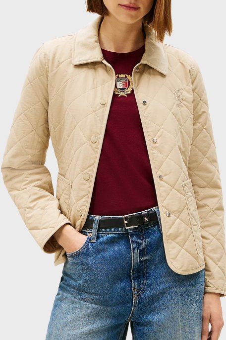 Tommy Hilfiger Kapitoneli Su İtici Slim Fit Düğmeli Bayan Ceket WW0WW47448 RBV BEJ - Tommy Hilfiger