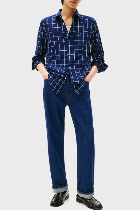 Tommy Hilfiger Kareli % 100 Pamuk Regular Fit Uzun Kollu Erkek Gömlek MW0MW40451 0MS LACİVERT-BEYAZ - Tommy Hilfiger (1)