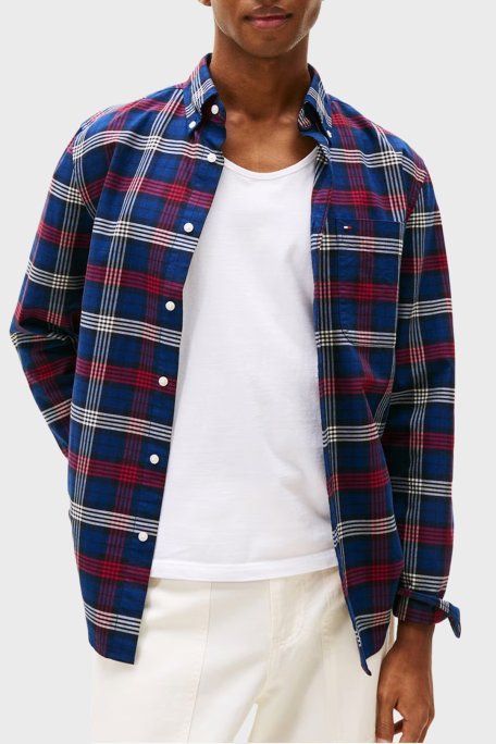 Tommy Hilfiger Kareli Pamuklu Regular Fit Uzun Kollu Erkek Gömlek MW0MW39681 0MS LACİVERT-BEYAZ - Tommy Hilfiger