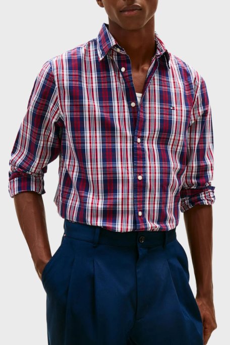 Tommy Hilfiger Kareli Pamuklu Regular Fit Uzun Kollu Erkek Gömlek MW0MW41712 0MS LACİVERT-BEYAZ - Tommy Hilfiger