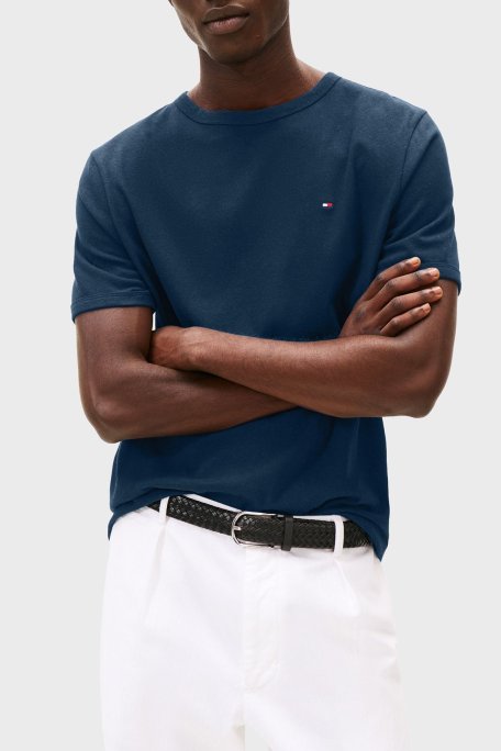 Tommy Hilfiger Keten ve Pamuk Karışımlı Regular Fit Bisiklet Yaka Erkek T Shirt MW0MW38637 DAF LACİVERT - Tommy Hilfiger