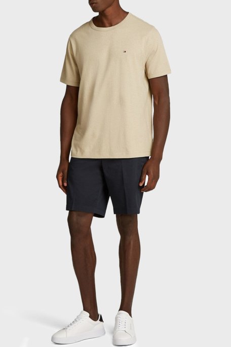 Tommy Hilfiger Keten ve Pamuk Karışımlı Regular Fit Bisiklet Yaka Erkek T Shirt MW0MW38637 RBT KUM - Tommy Hilfiger