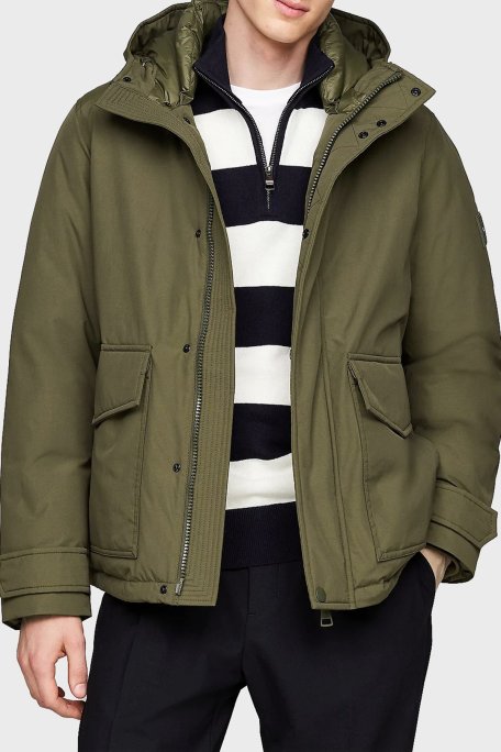 Tommy Hilfiger Kuş Tüyü Dolgulu Regular Fit Kapüşonlu Erkek Mont MW0MW36596 RBN KOYU HAKİ - Tommy Hilfiger