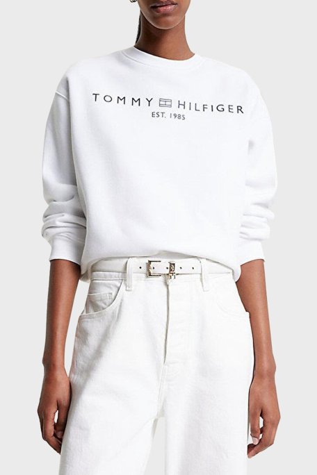 Tommy Hilfiger Logo Baskılı Regular Fit Bisiklet Yaka Bayan Sweat WW0WW39791 YCF BEYAZ - Tommy Hilfiger