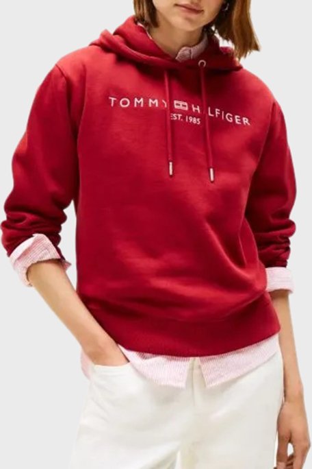 Tommy Hilfiger Logo İşlemeli Regular Fit Kapüşonlu Bayan Sweat WW0WW43598 XIT KIRMIZI - Tommy Hilfiger