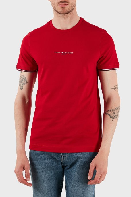 Tommy Hilfiger Logolu % 100 Pamuk Bisiklet Yaka Slim Fit Erkek T Shirt MW0MW32584 XLD KIRMIZI - Tommy Hilfiger