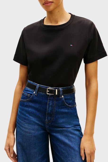 Tommy Hilfiger Logolu % 100 Pamuk Boxy Fit Bisiklet Yaka Bayan T Shirt WW0WW49646 BDS SİYAH - Tommy Hilfiger