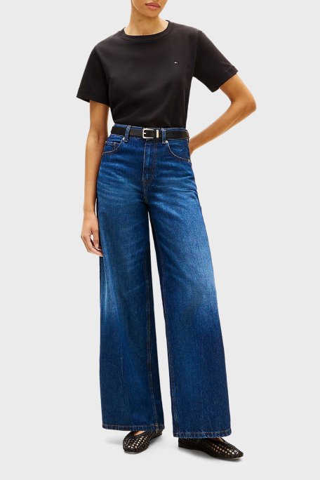 Tommy Hilfiger Logolu % 100 Pamuk Boxy Fit Bisiklet Yaka Bayan T Shirt WW0WW49646 BDS SİYAH - Tommy Hilfiger (1)