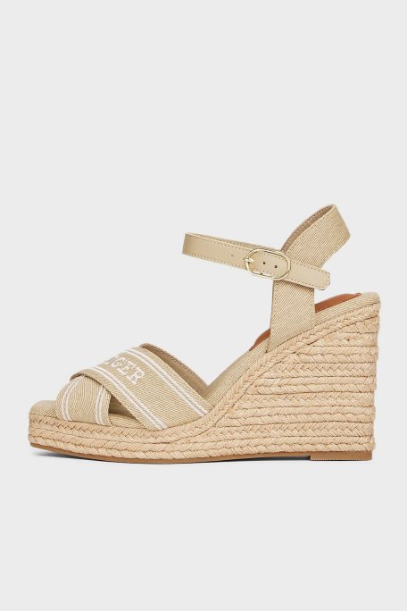 Tommy Hilfiger Logolu % 100 Pamuk Dolgu Topuklu Bayan Sandalet FW0FW08668 ACC BEJ - Tommy Hilfiger (1)