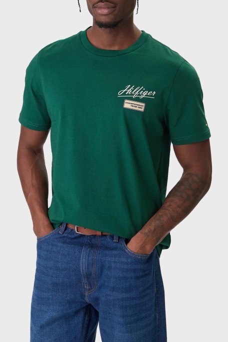 Tommy Hilfiger Logolu % 100 Pamuk Regular Fit Bisiklet Yaka Erkek T Shirt MW0MW41471 L4M YEŞİL - Tommy Hilfiger