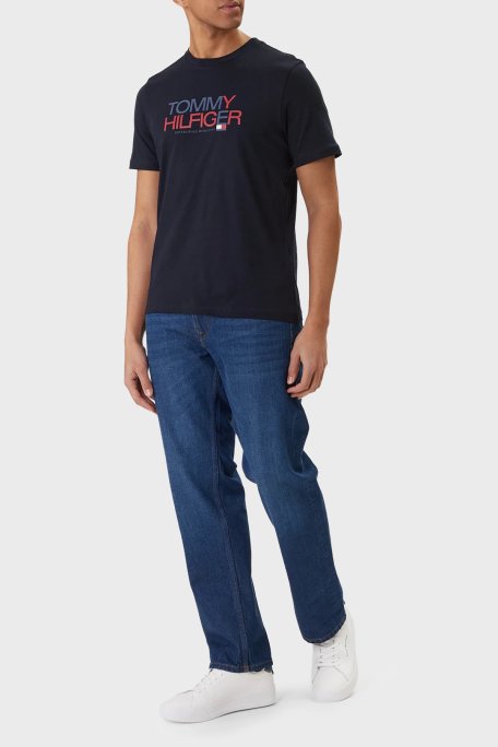 Tommy Hilfiger Logolu % 100 Pamuk Regular Fit Bisiklet Yaka Erkek T Shirt MW0MW42369 DW5 LACİVERT - Tommy Hilfiger (1)