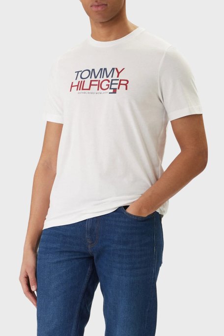 Tommy Hilfiger Logolu % 100 Pamuk Regular Fit Bisiklet Yaka Erkek T Shirt MW0MW42369 YBR BEYAZ - Tommy Hilfiger