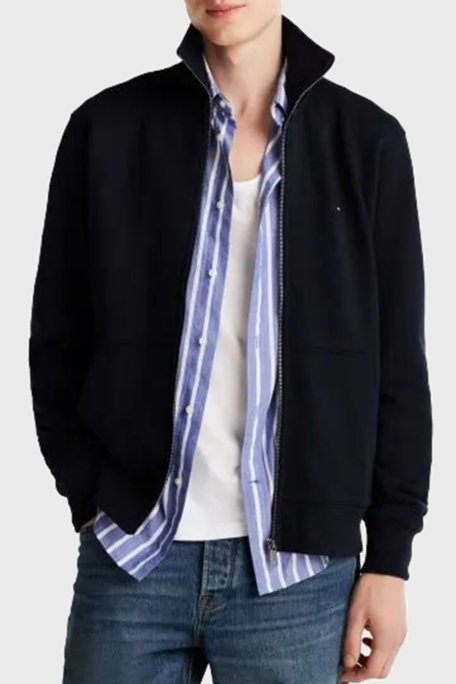 Tommy Hilfiger Logolu % 100 Pamuk Regular Fit Dik Yaka Erkek Sweat MW0MW38084 DW5 LACİVERT - Tommy Hilfiger