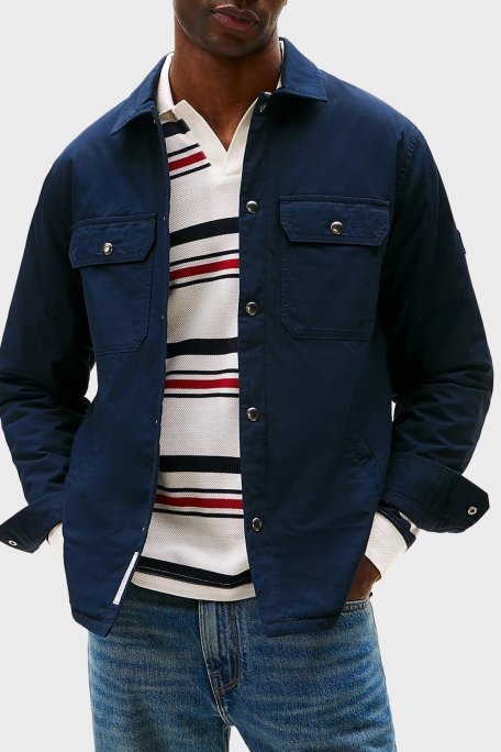 Tommy Hilfiger Logolu % 100 Pamuk Regular Fit Erkek Gömlek Ceket MW0MW40611 DW5 LACİVERT - Tommy Hilfiger