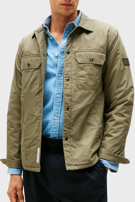 Tommy Hilfiger Logolu % 100 Pamuk Regular Fit Erkek Gömlek Ceket MW0MW40611 PLI YEŞİL - Tommy Hilfiger