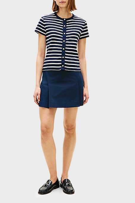 Tommy Hilfiger Logolu % 100 Pamuk Slim Fit Düğme Detaylı Bayan T Shirt WW0WW48709 0X3 LACİVERT-BEYAZ - Tommy Hilfiger (1)