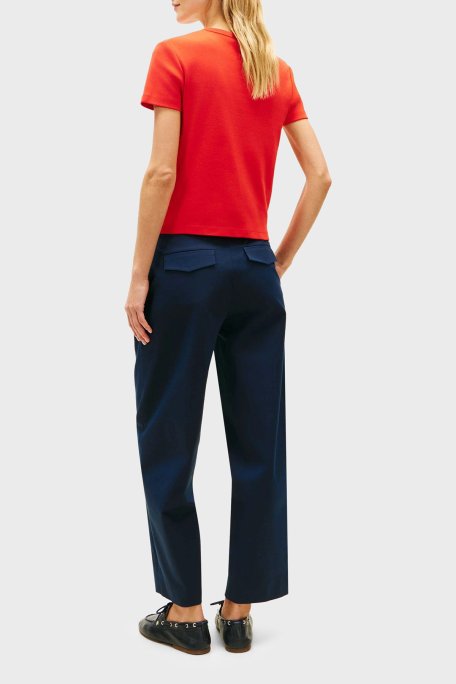 Tommy Hilfiger Logolu % 100 Pamuk Slim Fit Düğme Detaylı Bayan T Shirt WW0WW48709 SNE KIRMIZI - Tommy Hilfiger (1)