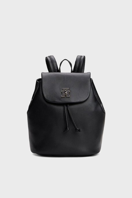Tommy Hilfiger Logolu Ayarlanabilir Çift Askılı Bayan Sırt Çantası AW0AW17470 BDS SİYAH - Tommy Hilfiger