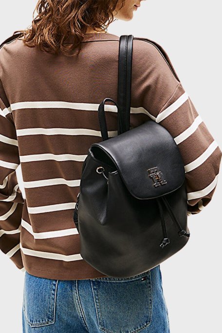 Tommy Hilfiger Logolu Ayarlanabilir Çift Askılı Bayan Sırt Çantası AW0AW17470 BDS SİYAH - Tommy Hilfiger (1)