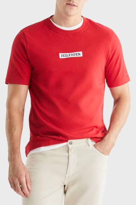 Tommy Hilfiger Logolu Bisiklet Yaka % 100 Pamuk Regular Fit Erkek T Shirt MW0MW34373 XLG KIRMIZI - Tommy Hilfiger