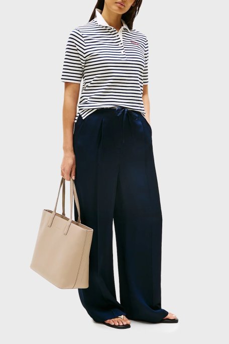 Tommy Hilfiger Logolu Çift Tutma Saplı Büyük Bayan Çanta AW0AW17449 AFE BEJ - Tommy Hilfiger (1)