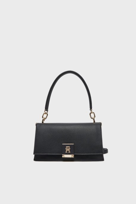Tommy Hilfiger Logolu Çıkarılabilir Askılı Bayan Çanta AW0AW17216 BDS SİYAH - Tommy Hilfiger