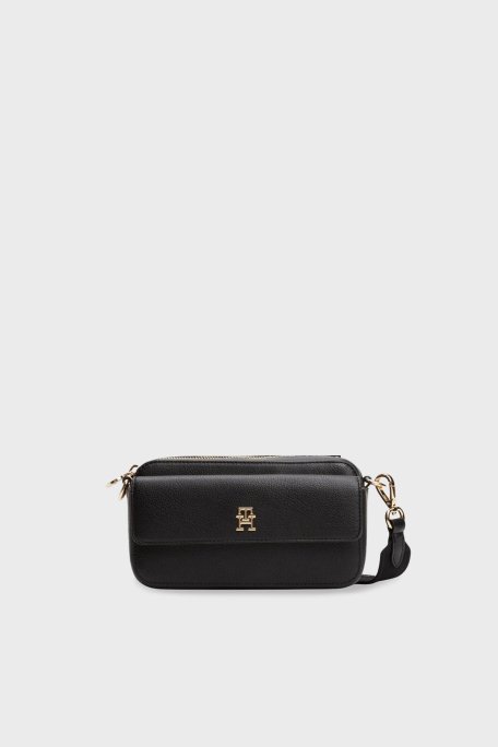 Tommy Hilfiger Logolu Çıkarılabilir Askılı Bayan Çanta AW0AW17455 BDS SİYAH - Tommy Hilfiger