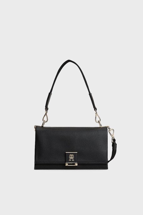 Tommy Hilfiger Logolu Çıkarılabilir Askılı Bayan Çanta AW0AW17726 BDS SİYAH - Tommy Hilfiger