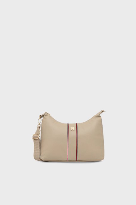 Tommy Hilfiger Logolu Çıkarılabilir Askılı Bayan Çanta AW0AW18000 0F4 BEJ - Tommy Hilfiger